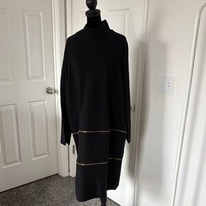 Linea by Louis Dell'Ottilio Black Long Sleeve Midi Dress with Gold Trim